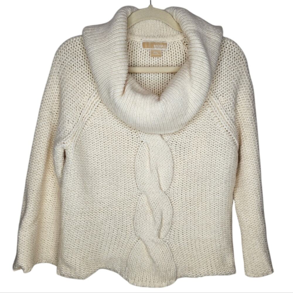 Michael Michael Kors Cowl Neck Cropped Ivory Aplaca Blend Cable Knit Sweater P/L